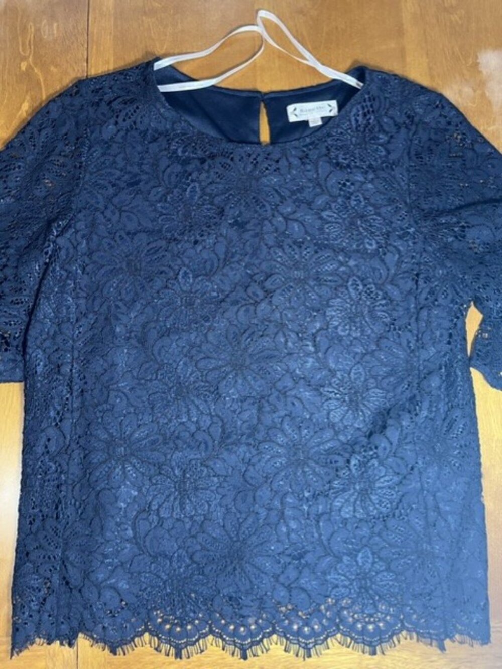 Nanette Navy Puff Sleeve Lined Size M Lace Top EUC (#2112) - Picture 2 of 10